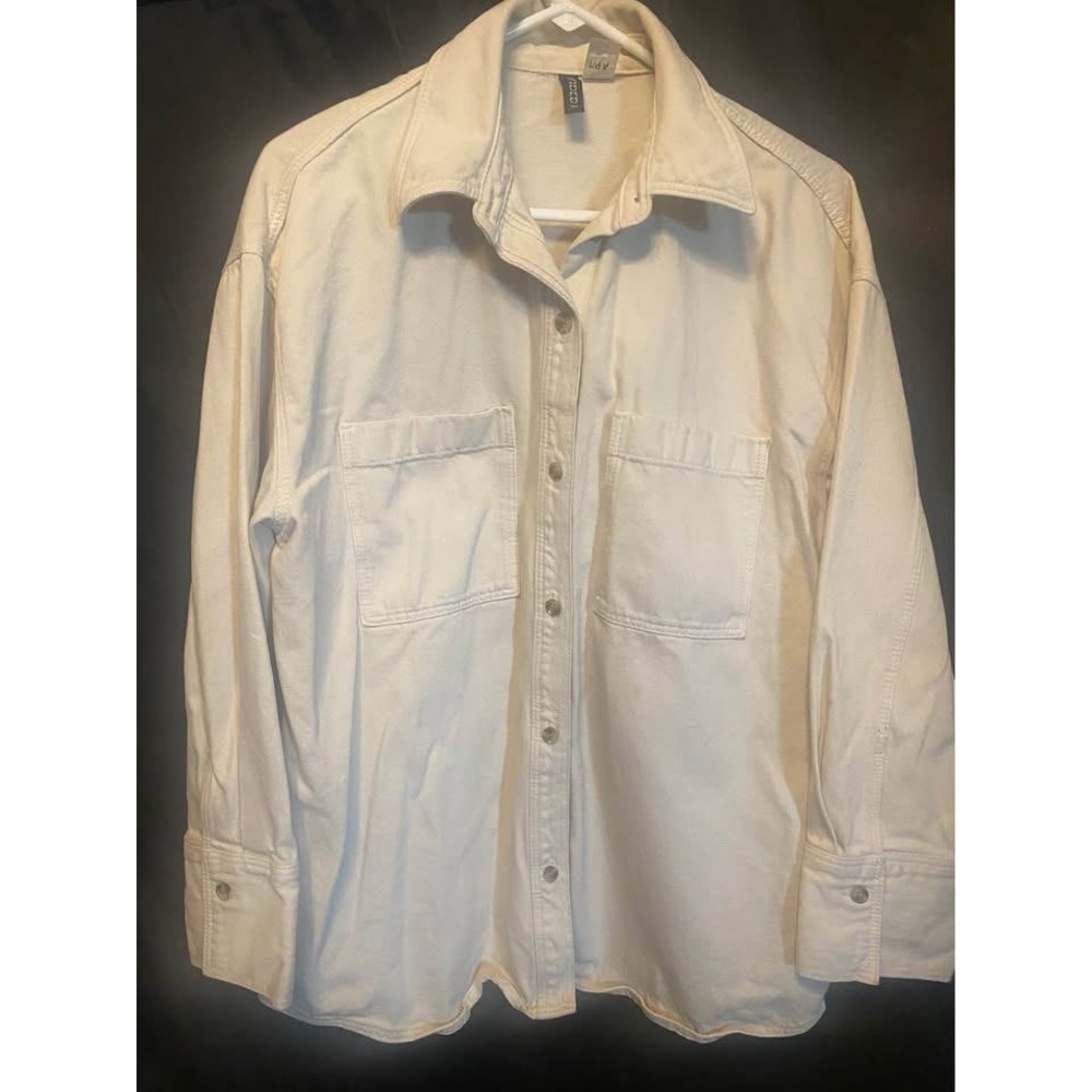 Women's sz S Cream Denim Oversized Shacket Off White. H&M Divided